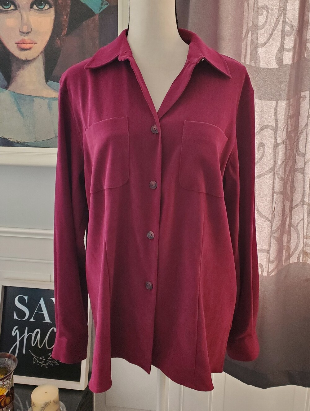 CASUAL CORNER Faux Suede Button Down Tunic Shirt L